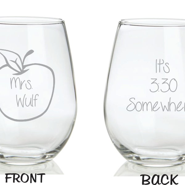 Personalized Etched Teacher Glass It's 3:30 Somewhere FREE Personalization