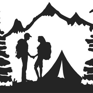 Wedding Cake Topper Camper Mountains Backpacking FREE Personalization Laser Cut