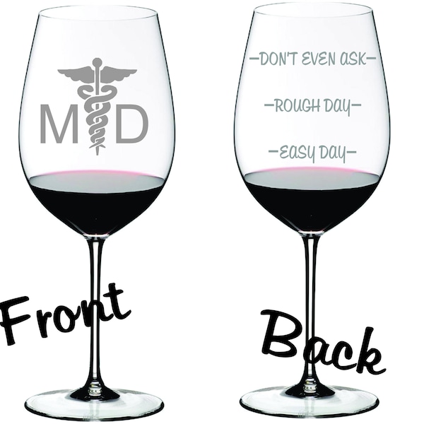 MD Medical Doctor FUNNY Glass Choice of Pilsner, Beer Mug, Pub, Wine Glass, Coffee Mug, Rocks, Water Glass Sand Carved