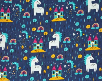 Unicorn Fabric 100% Cotton, Navy Unicorn Fabric, Unicorn Pattern, Rainbow unicorn Fabric, Kids Fabric, Half Meter, Next Day Dispatch