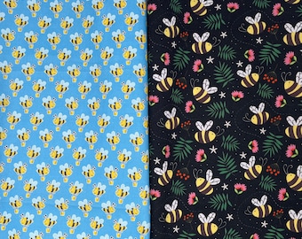 Bee Fabric 100% Cotton, Sky Blue Bee Fabric, Bee Fabric Minimalist, Black Bee Fabric, Bee Honey, Half Meter, Next Day Dispatch