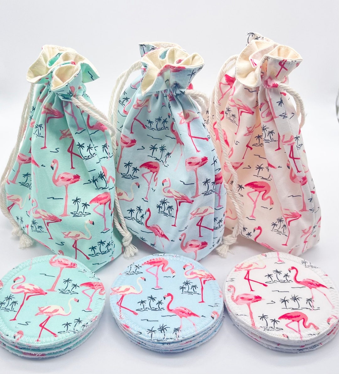 Flamingo Reusable Organic Bamboo Cotton Face Pads With Storage Bag