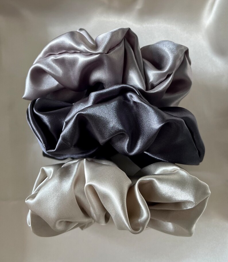 Satin Silk Scrunchies, Hair Scrunchy, Silk Scrunchie Set, Mulberry Silk Scrunchie Set, Gift For Her, Silk Scrunchie Large, Set Of 3 image 7