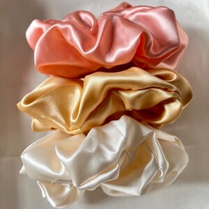 Satin Silk Scrunchies, Hair Scrunchy, Silk Scrunchie Set, Mulberry Silk Scrunchie Set, Gift For Her, Silk Scrunchie Large, Set Of 3 image 5