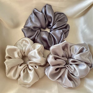 Satin Silk Scrunchies, Hair Scrunchy, Silk Scrunchie Set, Mulberry Silk Scrunchie Set, Gift For Her, Silk Scrunchie Large, Set Of 3