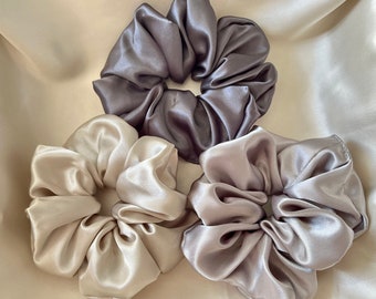 Satin Silk Scrunchies, Hair Scrunchy, Silk Scrunchie Set, Mulberry Silk Scrunchie Set, Gift For Her, Silk Scrunchie Large, Set Of 3