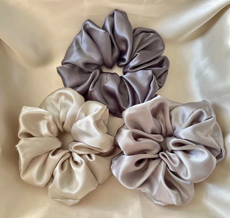 Satin Silk Scrunchies, Hair Scrunchy, Silk Scrunchie Set, Mulberry Silk Scrunchie Set, Gift For Her, Silk Scrunchie Large, Set Of 3 Set A