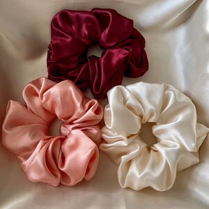 Satin Silk Scrunchies, Hair Scrunchy, Silk Scrunchie Set, Mulberry Silk Scrunchie Set, Gift For Her, Silk Scrunchie Large, Set Of 3 Set C