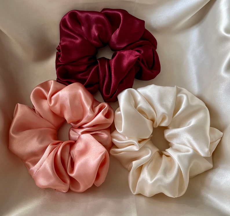 Satin Silk Scrunchies, Hair Scrunchy, Silk Scrunchie Set, Mulberry Silk Scrunchie Set, Gift For Her, Silk Scrunchie Large, Set Of 3 Set C