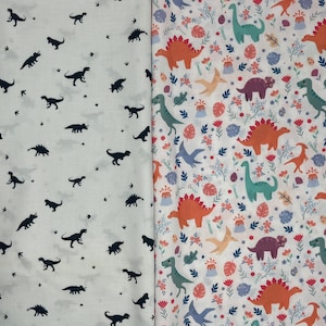 Dinosaur Fabric 100% Cotton, White Dinosaur Fabric, Dinosaur Fabric Minimalist, Half Meter, Next Day Dispatch