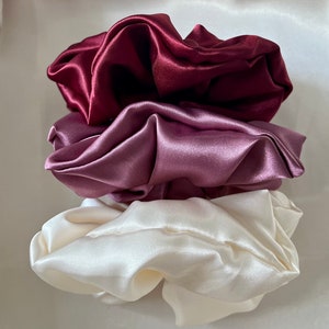 Satin Silk Scrunchies, Hair Scrunchy, Silk Scrunchie Set, Mulberry Silk Scrunchie Set, Gift For Her, Silk Scrunchie Large, Set Of 3 image 6