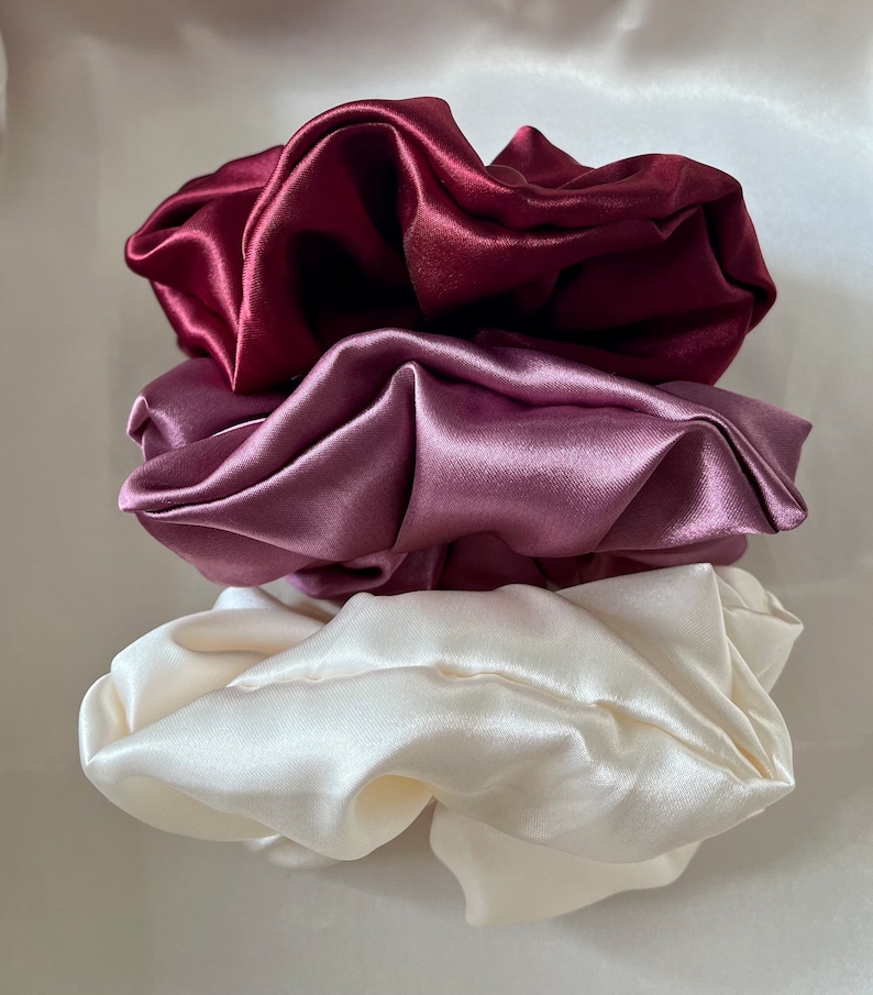 Satin Silk Scrunchies, Hair Scrunchy, Silk Scrunchie Set, Mulberry Silk Scrunchie Set, Gift For Her, Silk Scrunchie Large, Set Of 3 image 6