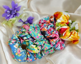 Handmade Floral Hair Scrunchies, Hair scrunchies for girls, Scrunchies, Hair Scrunchies Set, Gift for Her, Spring Sale/ Hair Accessories