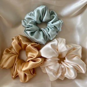 Satin Silk Scrunchies, Hair Scrunchy, Silk Scrunchie Set, Mulberry Silk Scrunchie Set, Gift For Her, Silk Scrunchie Large, Set Of 3 Set B