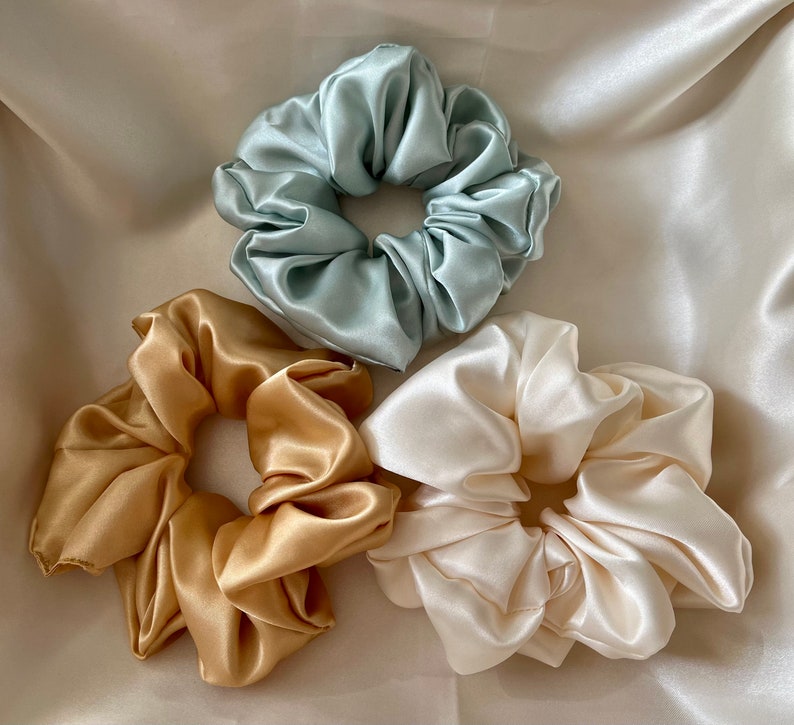 Satin Silk Scrunchies, Hair Scrunchy, Silk Scrunchie Set, Mulberry Silk Scrunchie Set, Gift For Her, Silk Scrunchie Large, Set Of 3 Set B