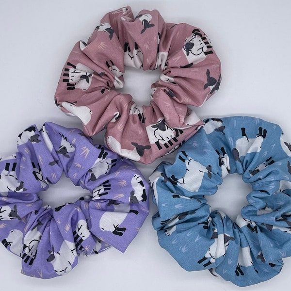 3 Handmade Sheep Hair Scrunchies, 100% Premium Quality Cotton perfect gift for all occasions. Girl Hair Accessories, Sheep Gifts