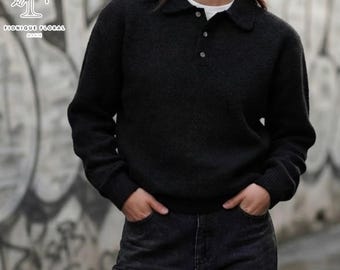 Polo Collar Sweater | Long Sleeve Button Pullover | Daily Wear | Classic Casual Style