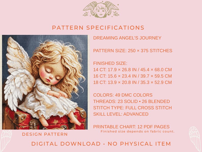 Sleeping Angel Cross Stitch Pattern PDF XSD, Vintage Suitcase, Nursery ...