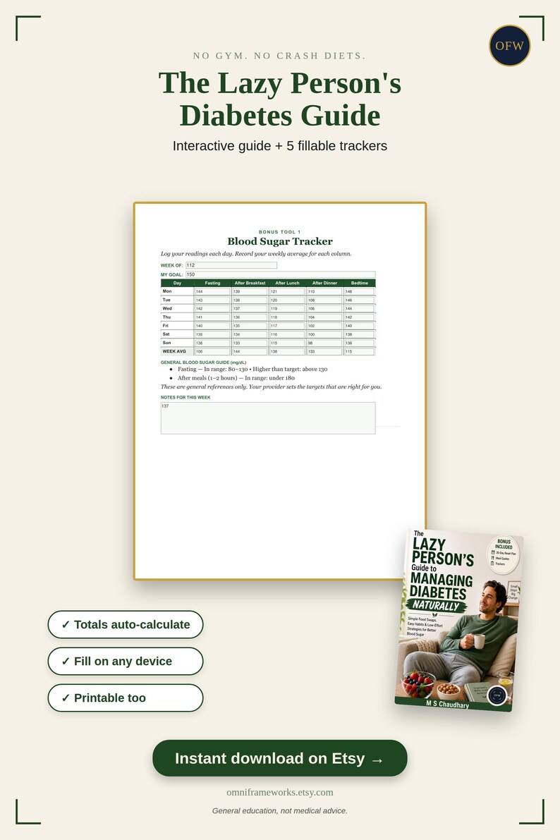 Diabetes Management Guide | Interactive PDF, Habit Tracker, Meal Plan (Digital Download) image 5