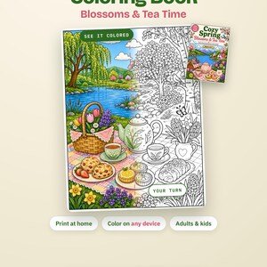Mysig vårmålarbok | djärv och enkel, tedagsscener (digital PDF) bild 8