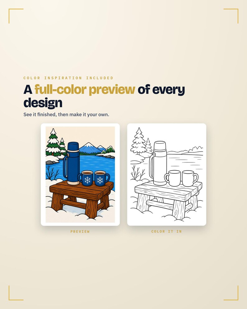 Cozy Winter Coloring Book | Bold Line Lakeside Scenes (Digital Download) image 6
