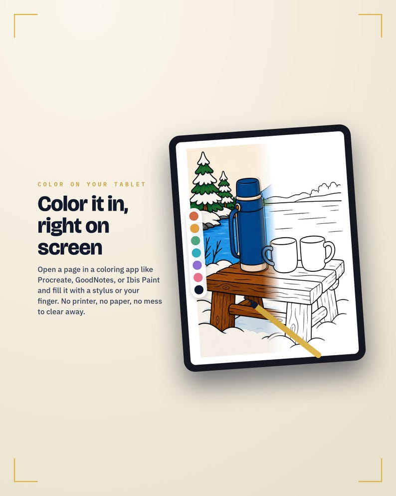 Cozy Winter Coloring Book | Bold Line Lakeside Scenes (Digital Download) image 5