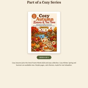 K&ouml;nnte beinhalten: Ein Malbuch mit dem Titel Cozy Autumn Leaves & Tea Time, Book 4 of 4, das ein Picknick mit K&uuml;rbissen, einer Teekanne und Geb&auml;ck an einem See zeigt. Das Cover enth&auml;lt den Text Bold Lines & Large Pages f&uuml;r Erwachsene und Kinder.