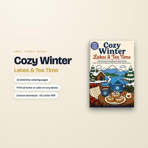 Cozy Winter Coloring Book | Bold Line Lakeside Scenes (Digital Download) image 1