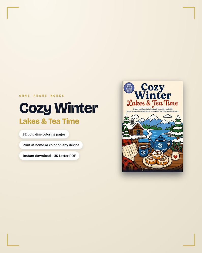 Cozy Winter Coloring Book | Bold Line Lakeside Scenes (Digital Download) image 1