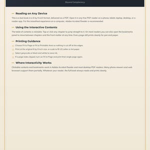 Op de afbeelding: Een digitale handleiding getiteld How to Use This Book met het OFW-logo bovenaan. Het bevat instructies voor lezen op elk apparaat, het gebruik van interactieve inhoud, printinstructies en interactiviteit in een 15,24 bij 22,86 cm PDF-formaat.