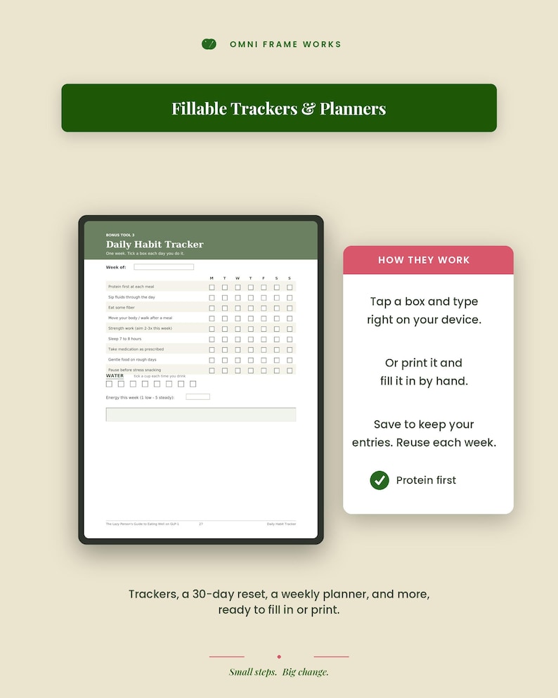 GLP-1 Diet Guide & Meal Planner | Eating Well on Ozempic, Wegovy, Mounjaro | Fillable Trackers eBook | Print or Read | Instant PDF image 6