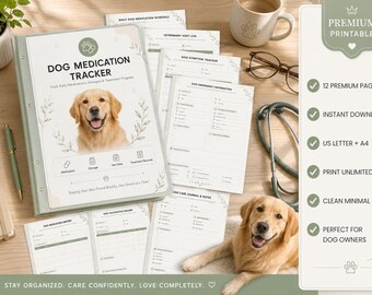 Dog Medication Tracker | Pet Health Binder | Canine Medical Record | Vet Visit Planner | Vaccination Log | Wellness Journal | Printable PDF