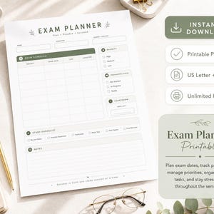 Exam Planner Printable | Student Revision Tracker | Study Schedule PDF | Academic Organizer | College Timetable | US Letter | A4