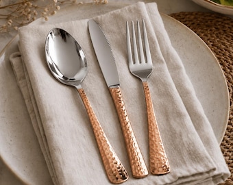 Pure Copper Cutlery Set, Copper Butter Knife, Copper Spoon, Copper Fork, Handmade Table Flatware Set, Housewarming Gift