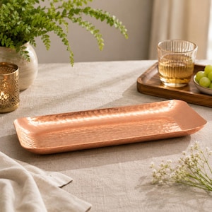 Pure Copper Rectangular Shape Tray, Handmade Copper Serving Tray, Hand Hammered Solid Copper Tray for Snacks & Food Serving, Tea Tray