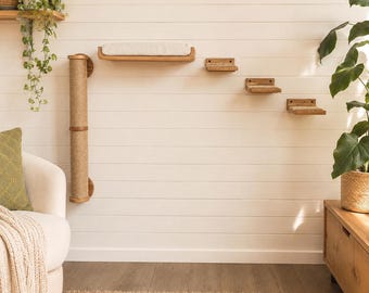 Wall Mounted Cat Furniture Set, Cat Wall Steps, Cat Bed Shelf and Scratching Post, Modern Cat Climbing Wall