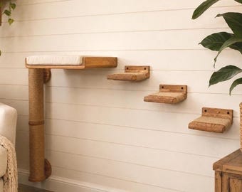 Wall Mounted Cat Furniture Set, Cat Wall Steps, Cat Bed Shelf and Scratching Post, Modern Cat Climbing Wall