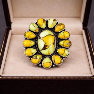 Mohave Honungsdahlia Ring, Sterlingsilver Blomma Turkos Smycken