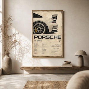 Porsche 911 GT3 RS Canvas Wall Art, Vintage Car Blueprint, Sports Car Poster, Racing Car Canvas, Automotive Decor, Ready to Hang