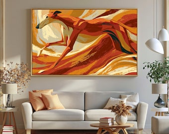 Lienzo abstracto de galgo corriendo, arte dinámico de perros, decoración moderna de pared con animales, lienzo colorido y llamativo, lámina de arte para decoración del hogar