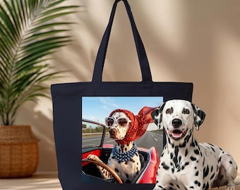 Cheerful Dog Zippered Tote Bag - Cute Everyday Shoulder Bag - Gift for Pet Lovers