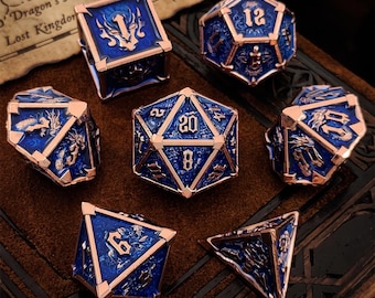 Carved Dragon Zinc Alloy Metal DND Dice Set, 7Pcs Polyhedral RPG Dice, Enamel Metal Dragon Dice for D&D Pathfinder TTRPG