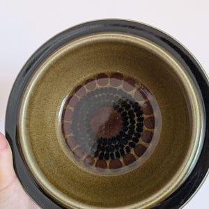 Vintage Arabia Finland Kosmos Ceramic Bowl, Mid Century Scandinavian Modern Stoneware, Olive Green Retro Serving Dish, Gunvor Olin-Grönqvist