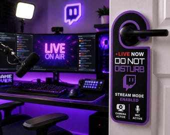 Colgador de puerta para streaming / Transmisión en vivo ahora / No molestar / Regalo para streamers de Twitch / Decoración para sala de streaming impresa en 3D / Micrófono de cámara activado