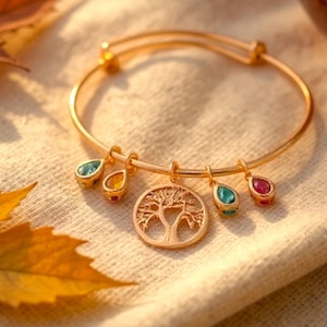 Birthstone Bracelet for Mom: Initial Charm Personalized Jewelry Family Tree Birthstones Jewelry Gifts