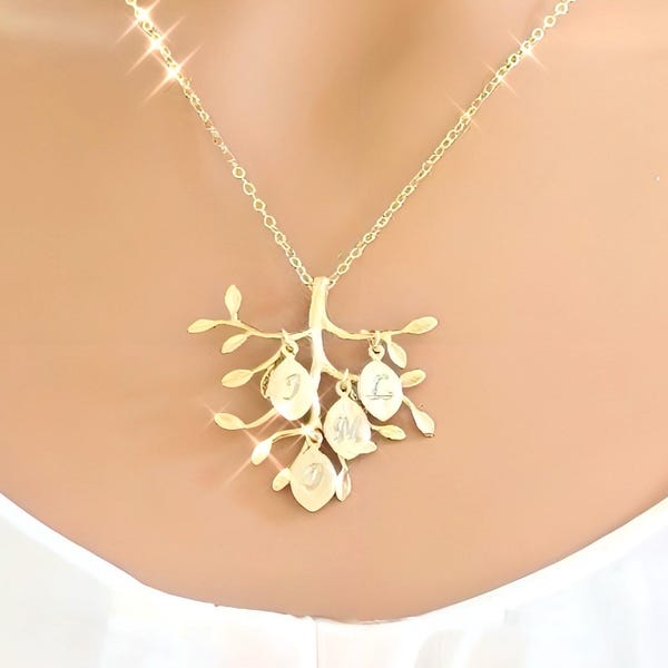 Family Tree Necklaces Birthstone Necklace for Mom Gold Initial Jewelry Personalized gifts