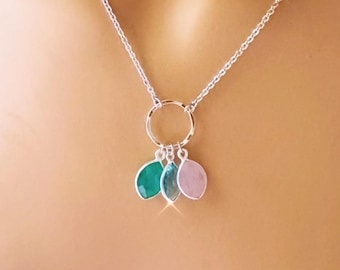 Birthstone Family Necklace: Personalized Initial Charm, Gift for Mom