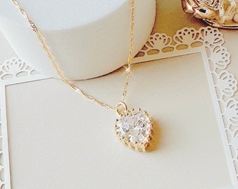 Collar de corazón relleno de oro rosa de 14 k: colgante de circonita cúbica, collar en capas