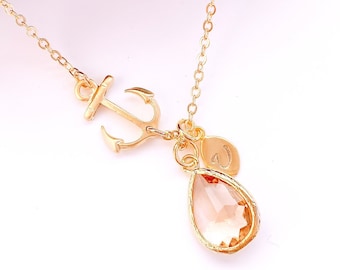 Collier d’ancre, bijoux Birthstone, Collier d’ancrage pendant, Collier initial, cadeau de filles, cadeaux de demoiselle d’honneur, cadeau personnalisé de graduation