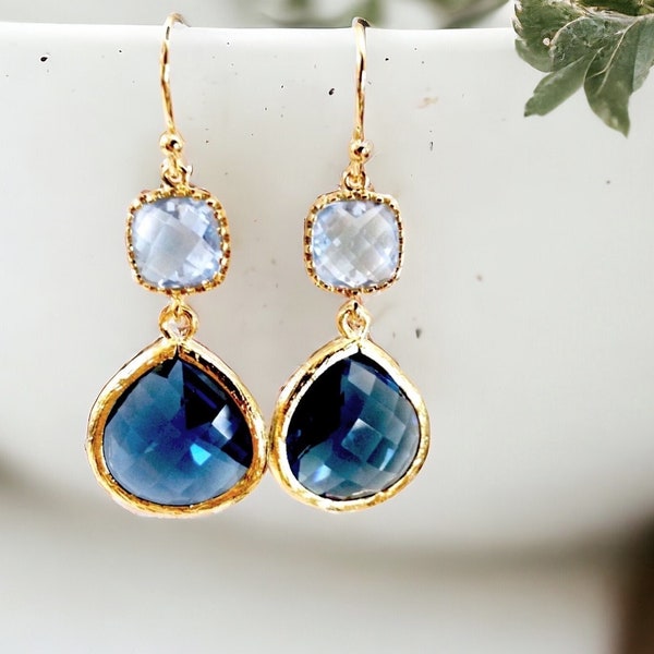 Sapphire Earrings, Something Blue Gold Earrings, Navy Blue Earrings, Wedding Jewelry, Bridesmaid gift Mom Jewelry Mothers day gift for mom